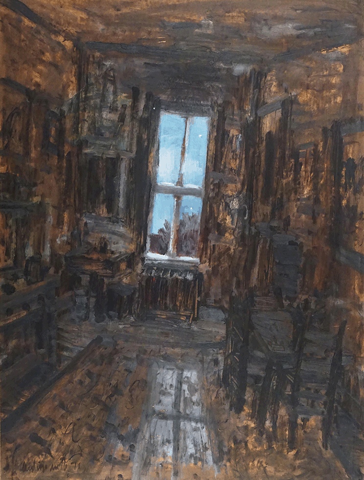 Dark interior with blue chair